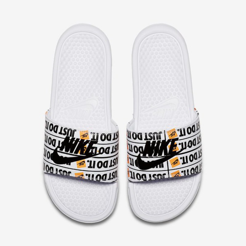 white nike just do it slides