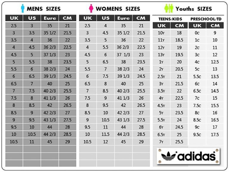 adidas skateboarding size chart